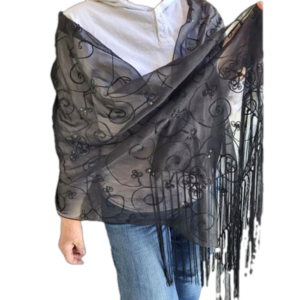Sexy Black Embroidered/Sequined Evening Shawl